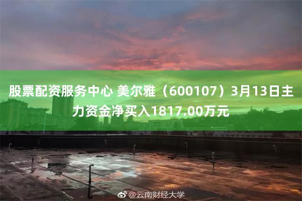 股票配资服务中心 美尔雅（600107）3月13日主力资金净买入1817.00万元